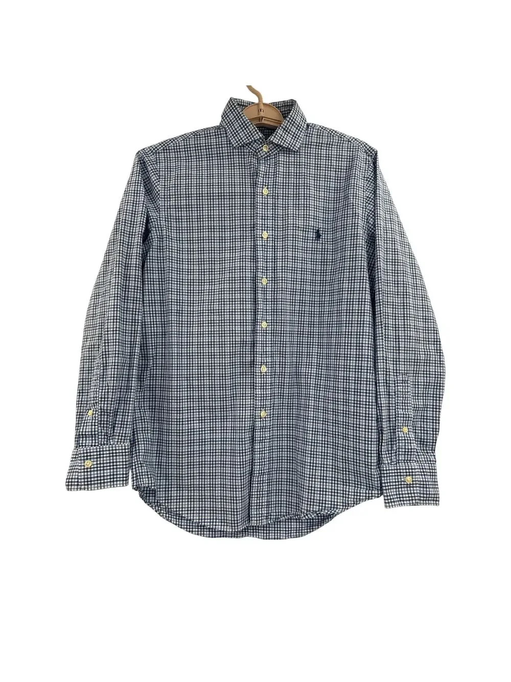Polo Ralph Lauren button down long sleeve blue plaid shirt size S 100% cotton
